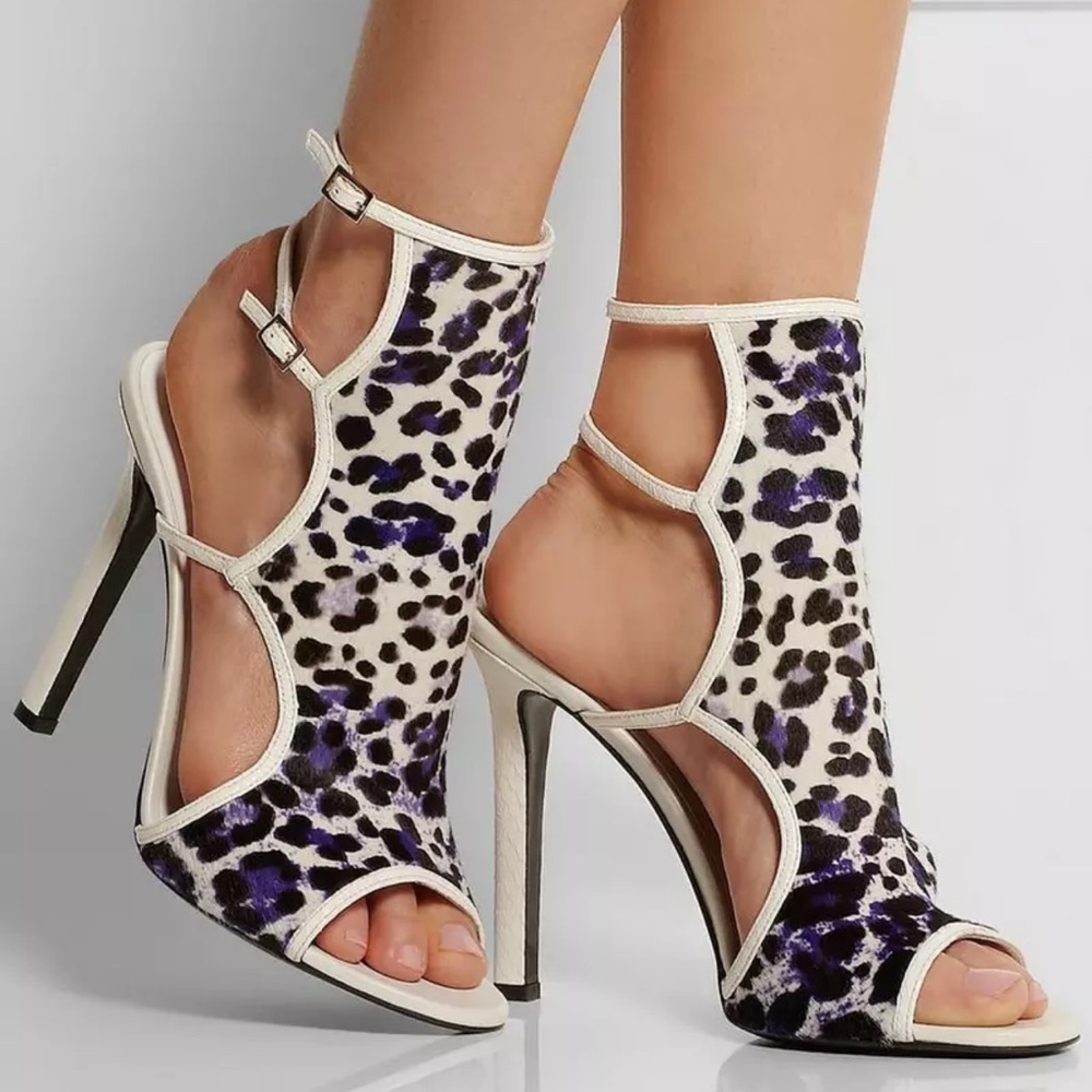 $995 Tamara Mellon TROUBLE MAKER Leopard PONY SNAKE Sandals Shoes 39.5